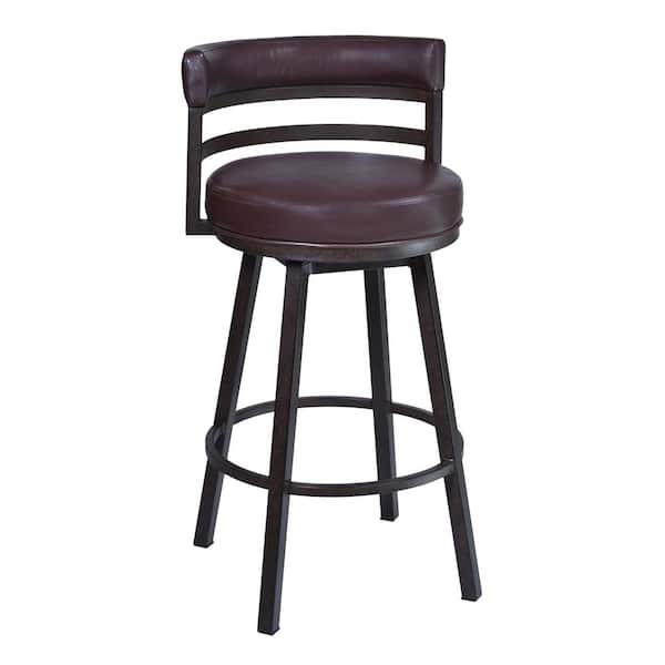 Armen Living Madrid 35 in. Brown Metal Bar Stool with Faux Leather Seat