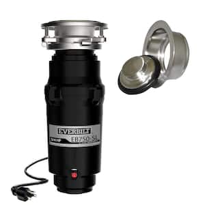 Designer Series 3/4 HP Slim Continuous Feed Garbage Disposal with Brushed Nickel Sink Flange and Attached Power Cord