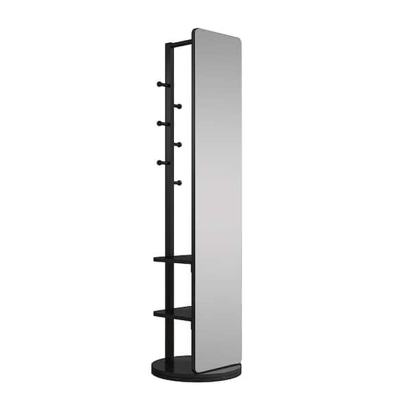 Mirror Side Rack Black 19.69 in. W x 68.80 in. H Wood Full-Body Mirror, Coat Rack with ...