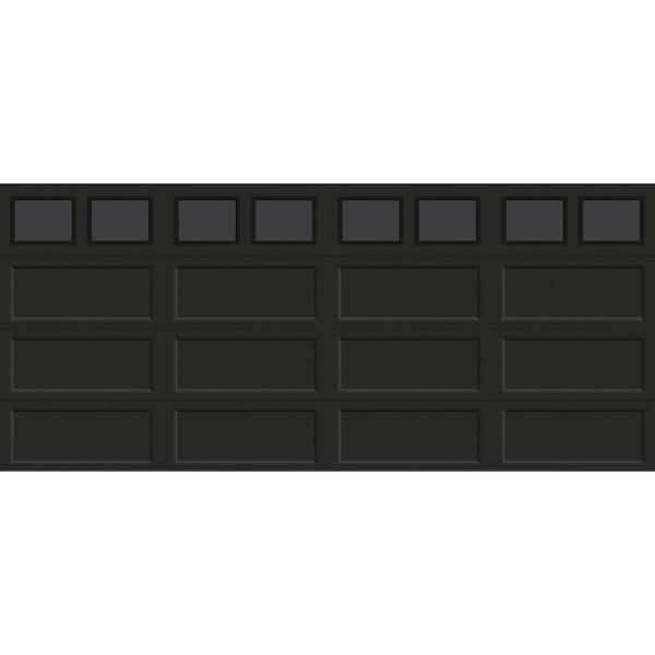 Clopay Bridgeport Steel Extended Panel 16ft. X 7ft. Insulated 18.4 R-Value Matte Lustra Black Garage Door with plain windows