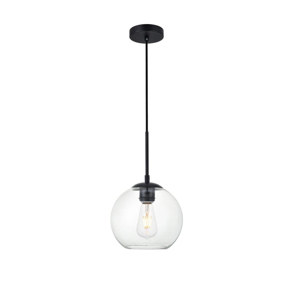 Timeless Home 7.9 in. 1-Light Black And Clear Pendant Light, Bulbs Not Incl