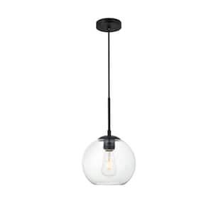 Timeless Home 7.9 in. 1-Light Black And Clear Pendant Light, Bulbs Not Included