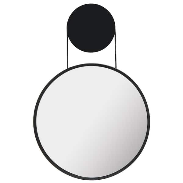 SAFAVIEH Aura 24 in. W x 36 in. H Iron Round Modern Matte Black Wall Mirror
