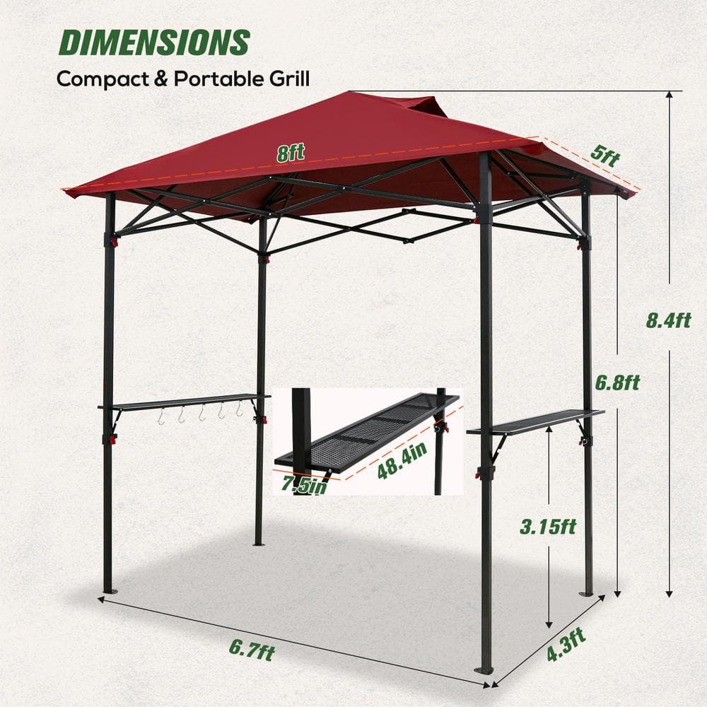 Red 8x5 Metal Pop-Up Grill Gazebo with Shelves