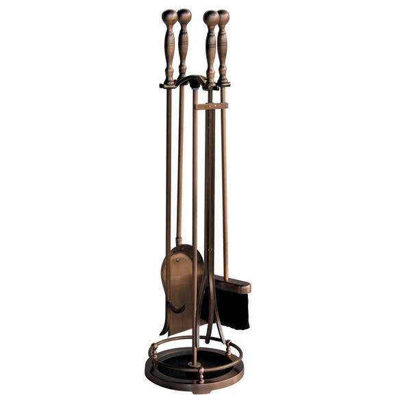 UniFlame Satin Copper 5-Piece Fireplace Tool Set with Ball Handles