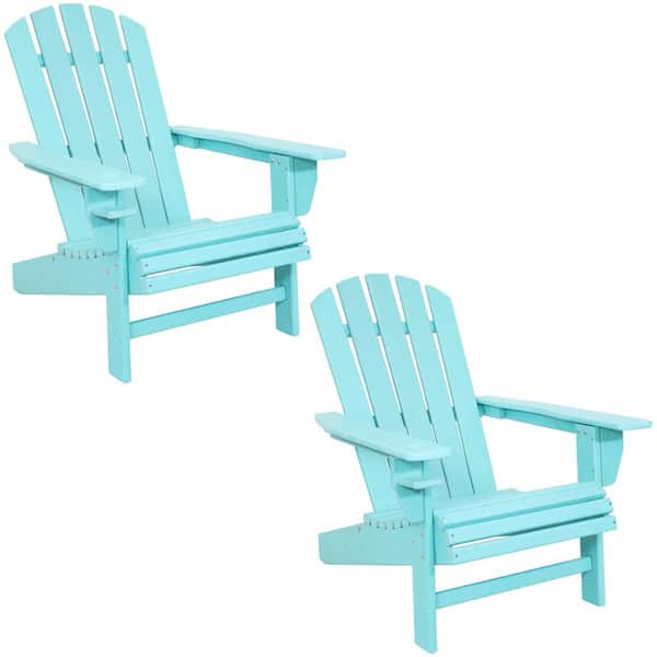 Sunnydaze All-Weather Turquoise Outdoor HDPE Recycled Plastic Adirondack Chair with Drink Holder (Set of 2)