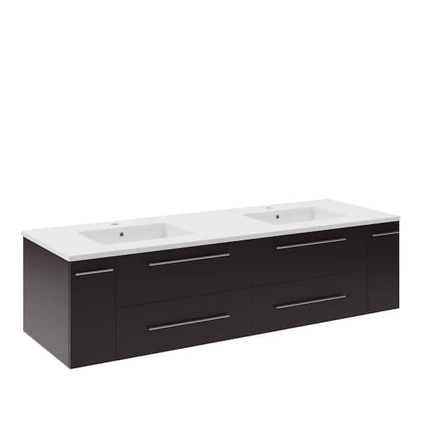 Fresca Lucera 60 in. Double Sink Wall Mount Floating Espresso Bath Vanity with White Quartz Top and Undermount Ceramic Sinks