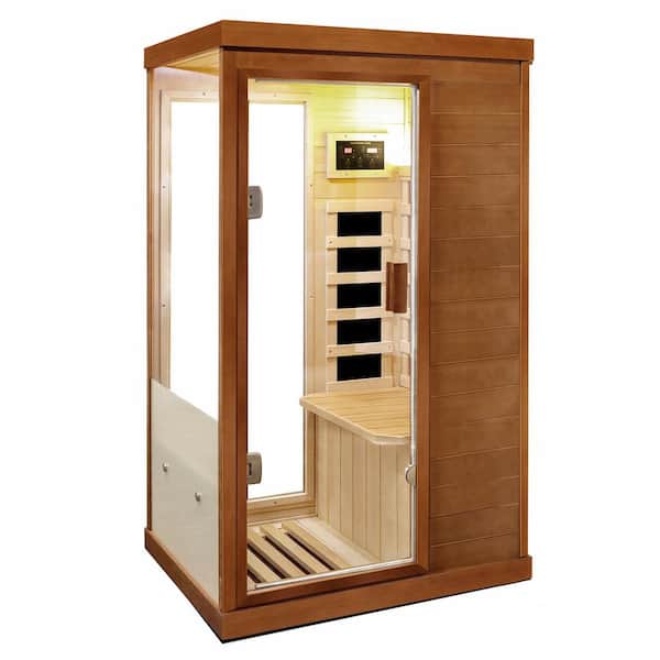 Unbranded High Quality Natural Wood Color 1-Person Sauna with 5 Carbon FAR Infrared