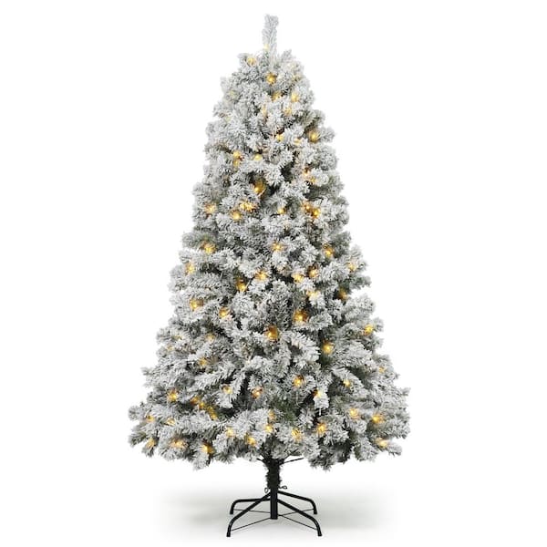 6 ft. Snow Flocked Pre-Lit LED Artificial Christmas Tree with 250-Lights with Foldable Stand