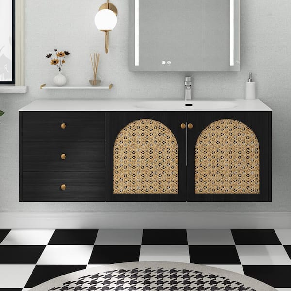 60 in. W x 20.47 in. D x 22 in. H Single Sink Wall-Mounted Bath Vanity in Dark Oak with White Aluminum Nano Alloy Top