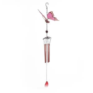 32 in. Pink Butterfly Night Glowing Wind Chime Fluorescent Wind Chime