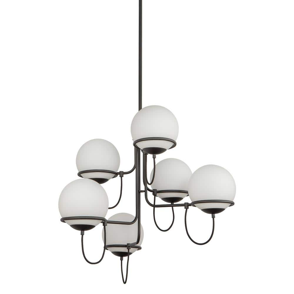 Alba Matte Black and Opal Glass 6-Light Chandelier
