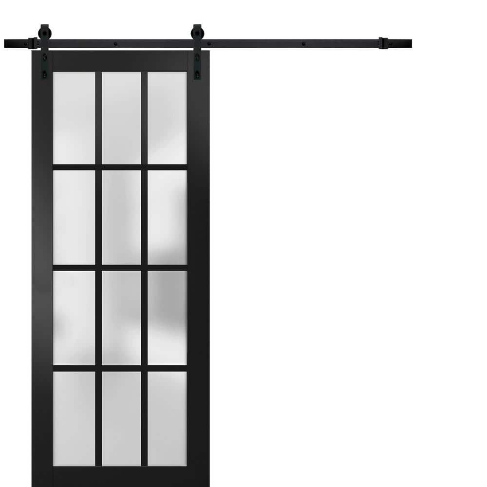 Assembly Required 36 in. x 84 in. 1-Panel Frosted Glass Black Matte Solid Wood Sliding Barn Door with Hardware Kit price history on PriceWatchPro