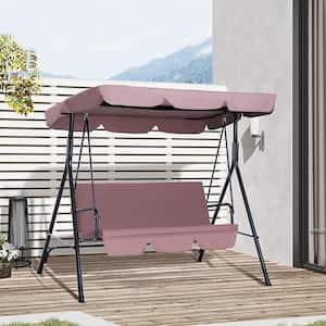 3-Person Metal Outdoor Garden Textilene Patio Swing Chair, Canopy Adjustable