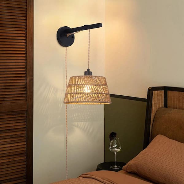 Genoci 1 Light Black Plug-in Farmhouse Boho Swing Arm Wall Sconce