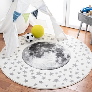 Carousel Kids Ivory/Gray 4 ft. x 4 ft. Star Galaxy Round Area Rug