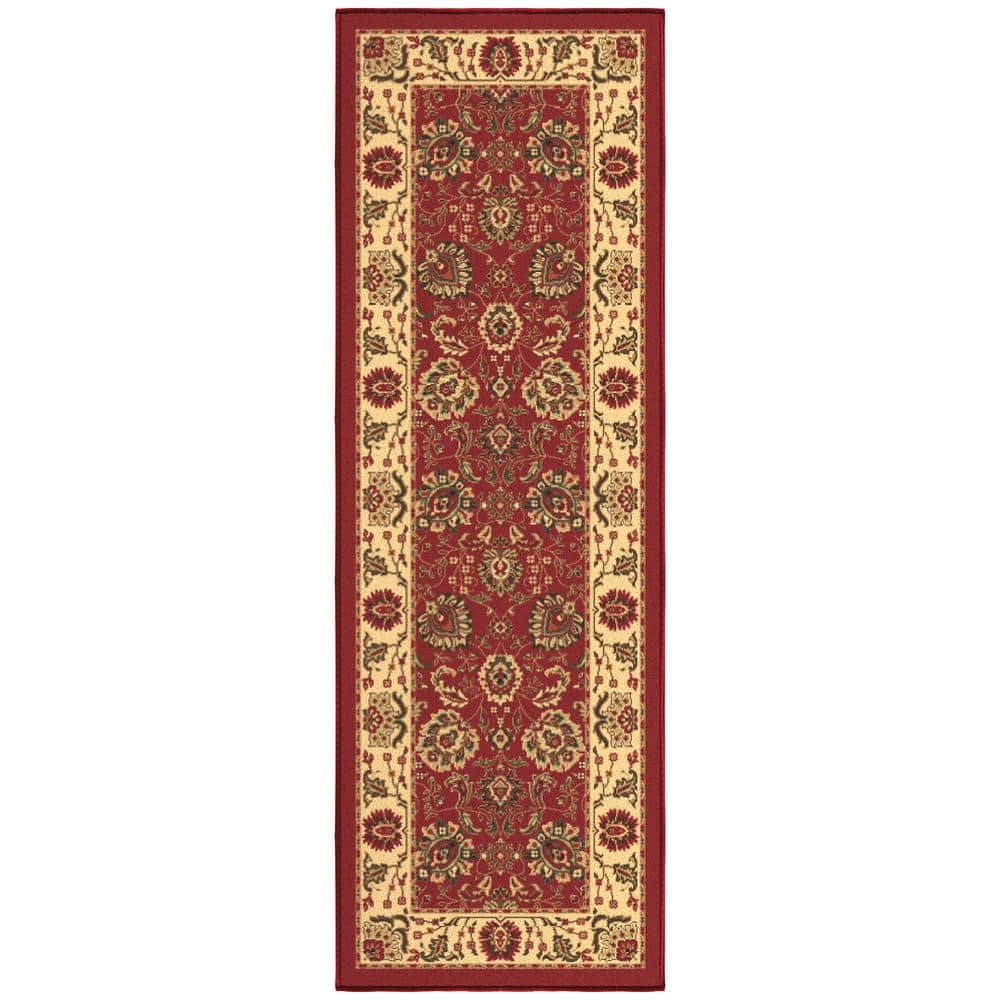 Ottomanson Red and Beige Synthetic Oriental Runner Rug, 20" x 59"