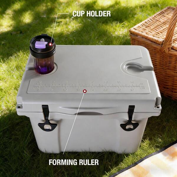 Grey 25 qt. Outdoor Chest Cooler Portable Cooler with Bottle