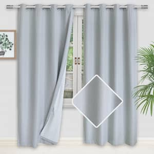 Elle 100% Blackout Grommet Curtains With Thermal Insulated Liner, 2 Panels, 50''x63'', Blue