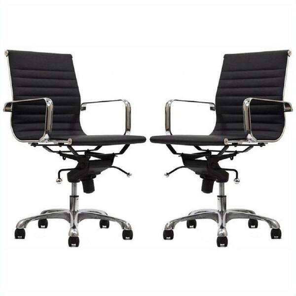 Manhattan Comfort Delancey Mid-Back Adjustable Black Office Chair (Set of 2)