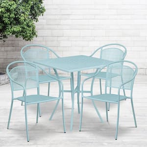 Blue 5-Piece Metal Square Outdoor Bistro Set