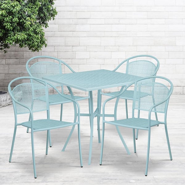 Blue 5-Piece Metal Square Outdoor Bistro Set