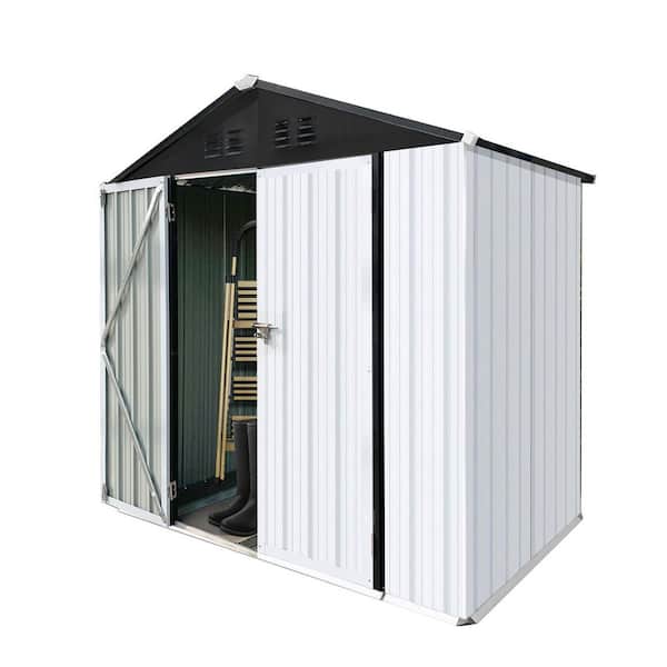6 ft. x 4 ft. White+Black  Outdoor Pointed top Storage Sheds