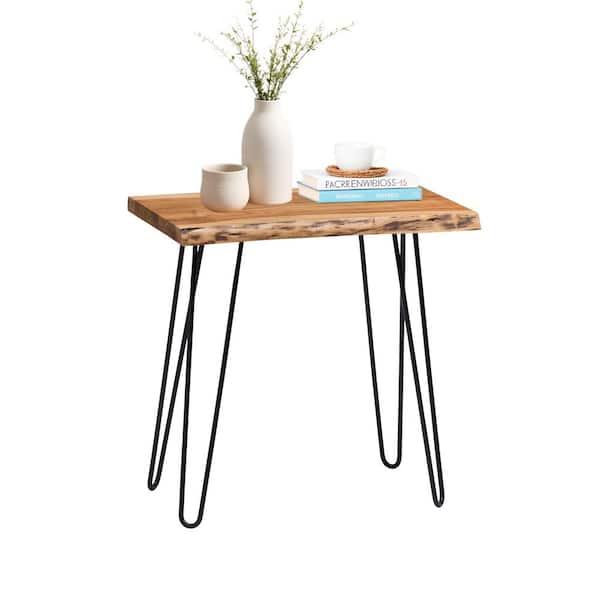 Alaterre Furniture Rectangular 20 in. Acacia Wood Live Edge End Table, Modern Side Table with Metal Hairpin Legs, Brown/Black