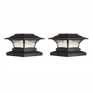 4 in. x 4 in. Bronze Integrated LED Outdoor Solar Deck Post Light with 6 in. x 6 in. Adapter (2-Pack)