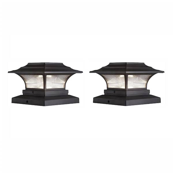 4 in. x 4 in. Bronze Integrated Aluminum LED Outdoor Solar Deck Post Light with 6 in. x 6 in. Adapter (2-Pack)