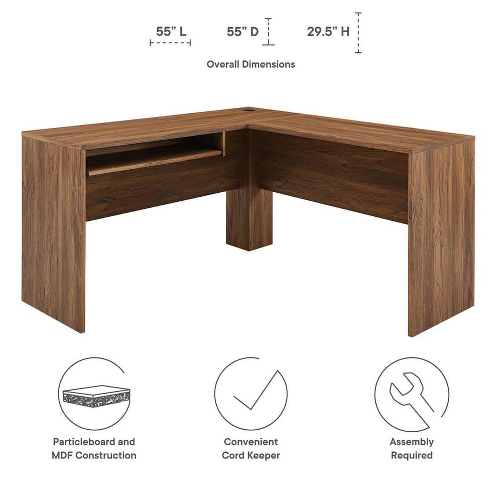 Venture Walnut Grain L-Shaped Computer Desk with Keyboard Tray