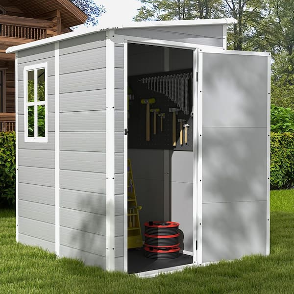 5 ft. W x 4 ft. D Outdoor Storage Gray Plastic Shed with Sloping Roof and Lockable Door in Gray (16.4 sq. ft.)