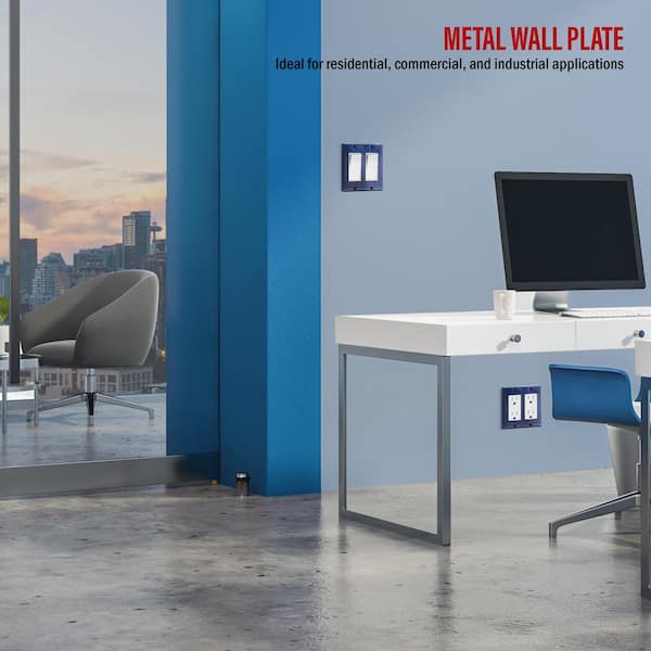 ENERLITES 2-Gang Brushed Blue Decorator/Rocker Outlet Metal Wall