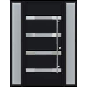 AURA 61in. x 82in. Left-Hand/Inswing Left/Right-Lite Frosted Glass Black/White Steel Prehung Front Door +Hardware Kit