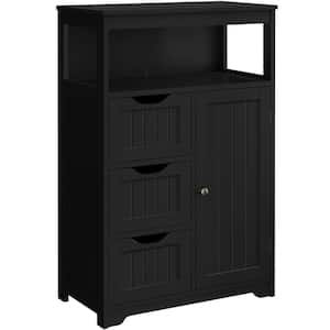 22 in. W x 12 in. D x 34 in. H Black Bathroom Linen Cabinet Floor Cabinet with 3 Drawers and 1 Cupboard
