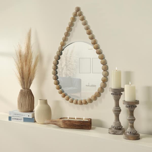 Sagebrook Home White 24 in. x 36 in. Coastal Round Beaded Wood Framed Mirror