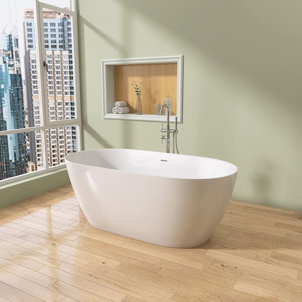 51 in. x 28 in. Acrylic Soaking Bathtub in Gloss White with Center Drain in Polished Chrome