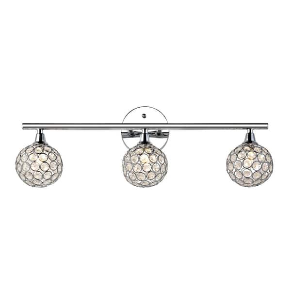 Maeve 23 in. 3-Light Iron/Glass Contemporary Glam LED Vanity Light, Chrome