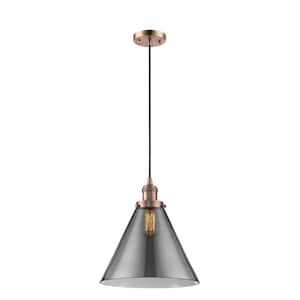 Cone 60-Watt 1 Light Antique Copper Shaded Mini Pendant Light with Tinted Glass Shade