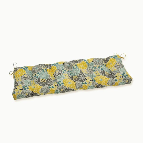 Pillow Perfect Floral Rectangular Outdoor Bench Cushion in Blue
