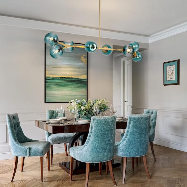 Dvorakova 55.9 in. 8-Light Brass Sputnik Bubble Chandelier with Gradient Blue Glass Shades