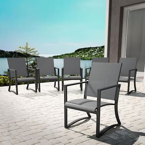 Steel Patio Dining Chairs with Gray Sling (6-Pack)