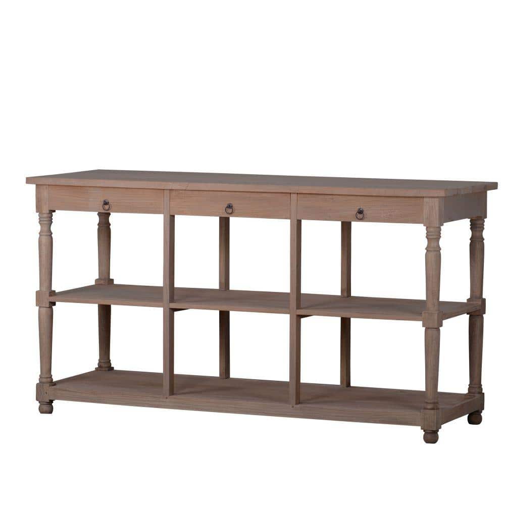65 Inch Natural Brown Durian Wood Console Table with Storage