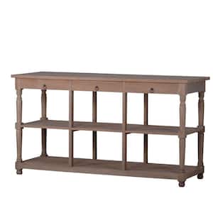 65 in. Brown Rectangle Wood Top Console Table with 3-Drawers and Turned Legs