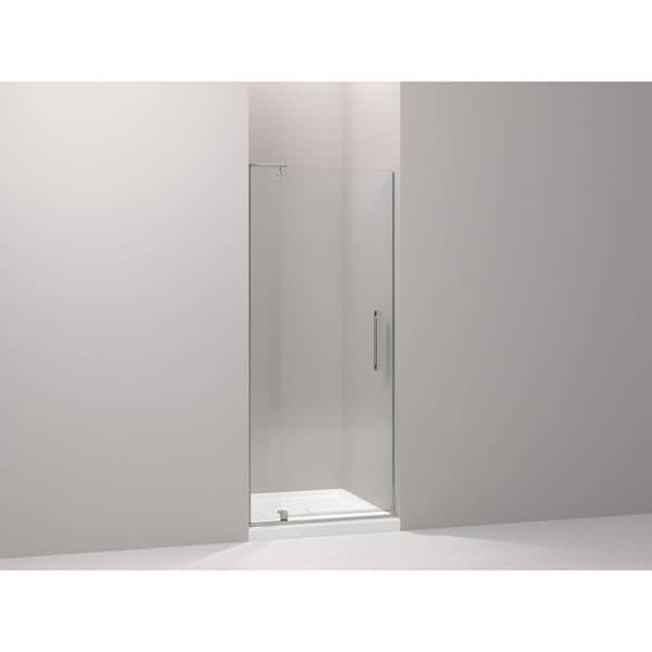 KOHLER Revel 27-31 in. W x 70 in. H Frameless Pivot Shower Door in Anodized Brushed Nickel with 1/4 in. Crystal Clear Glass