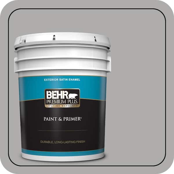 BEHR PREMIUM PLUS 5 gal. #N520-3 Flannel Gray Satin Enamel Exterior Paint & Primer
