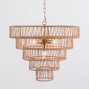 Collision 5-Light Wood Chandelier with Paper Lampshade