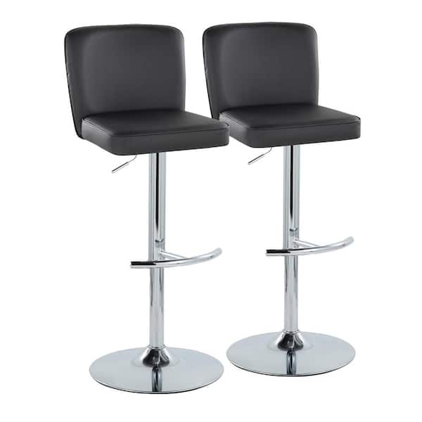Lumisource Henry 34 in. Black Faux Leather and Chrome Metal Adjustable Barstool (Set of 2)