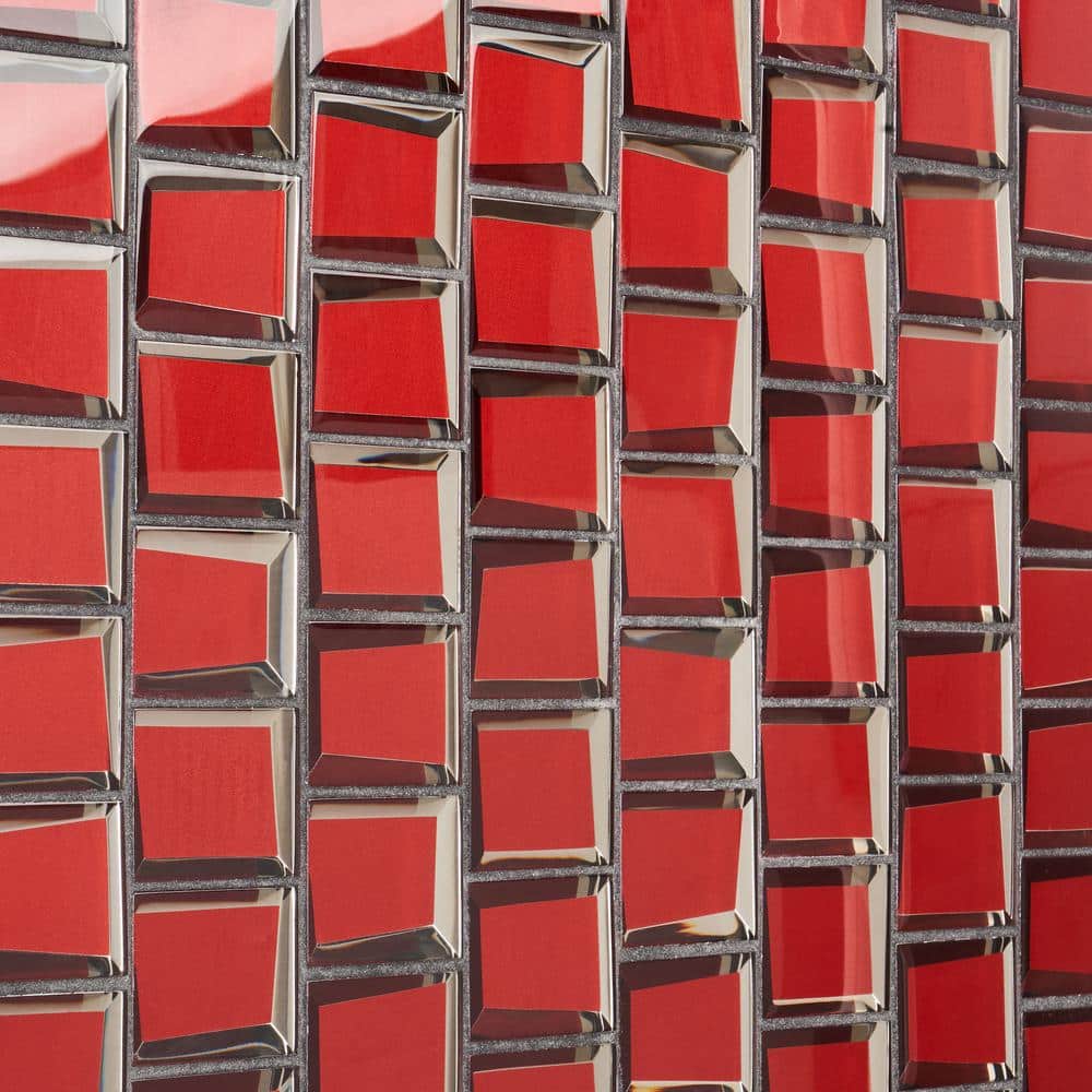 Kaur Red Polished Glass Mosaic Wall Tile