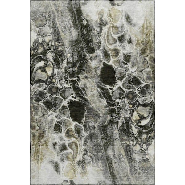 Mayfield Premium Machine Washable Abstract AMF1936 Pewter 3 ft. x 4 ft. Area Rug